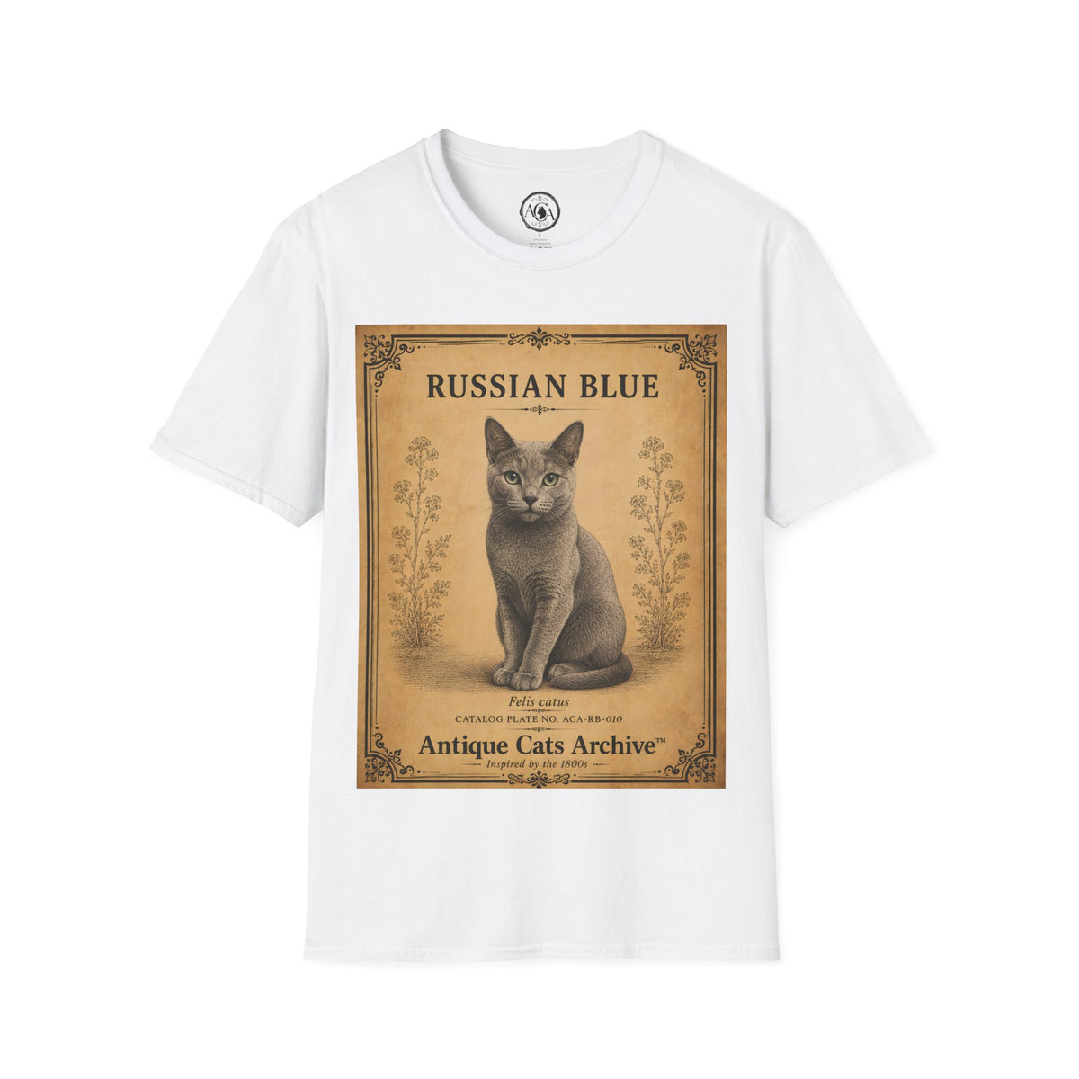 Russian Blue Cat T-Shirt | Vintage Cat Illustration | Antique Cats Archive™