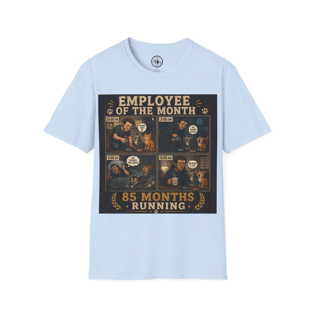 Funny Cat Owner Shirt, Employee of the Month 85 Months Running, Cat Lover Gift, Cat Dad Humor Tee, Cat Parent Shirt