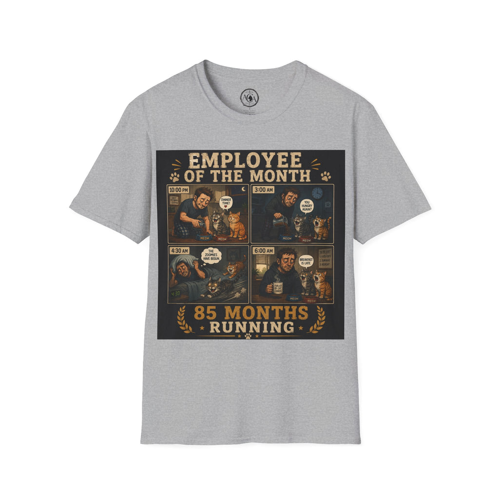 Funny Cat Owner Shirt, Employee of the Month 85 Months Running, Cat Lover Gift, Cat Dad Humor Tee, Cat Parent Shirt