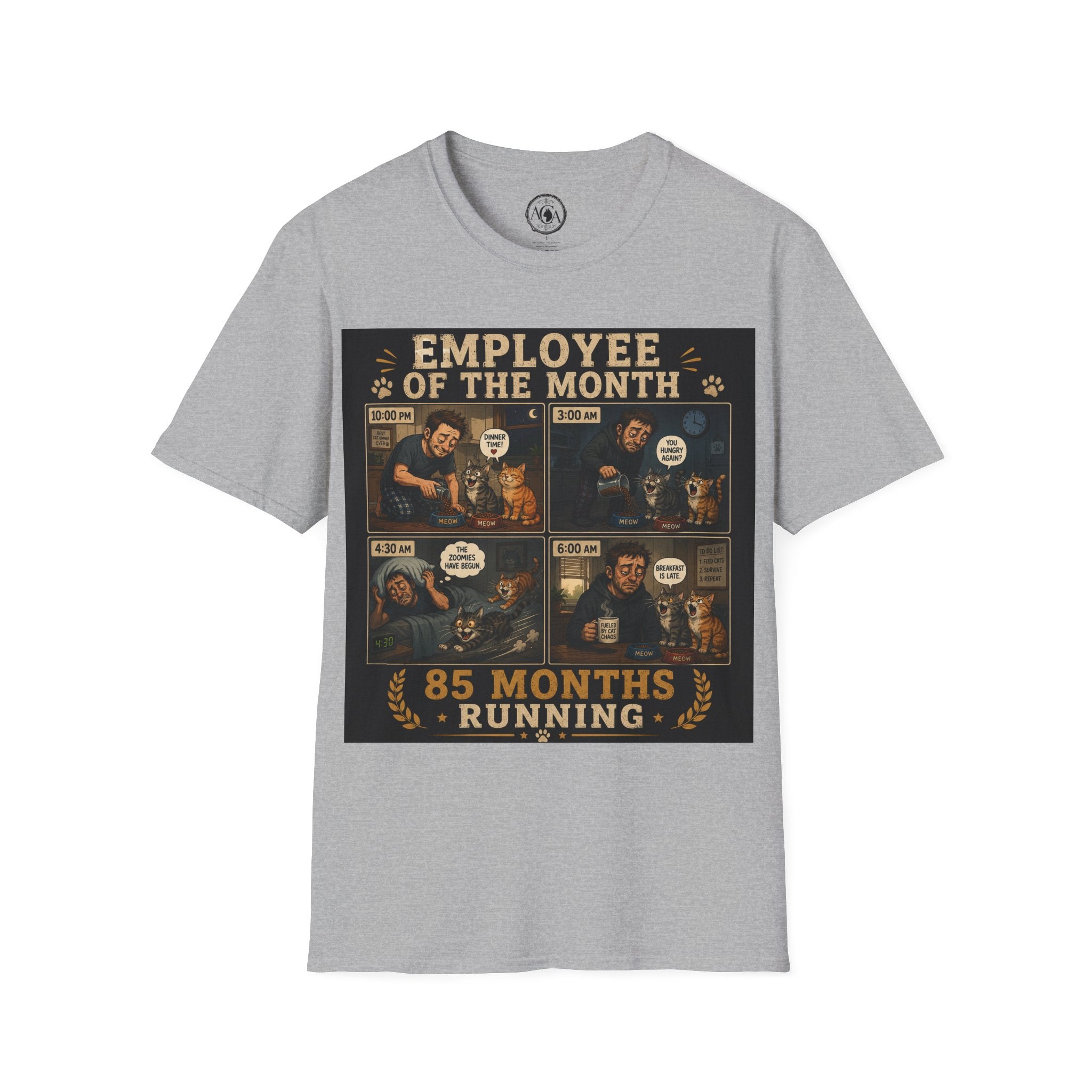 Funny Cat Owner Shirt, Employee of the Month 85 Months Running, Cat Lover Gift, Cat Dad Humor Tee, Cat Parent Shirt