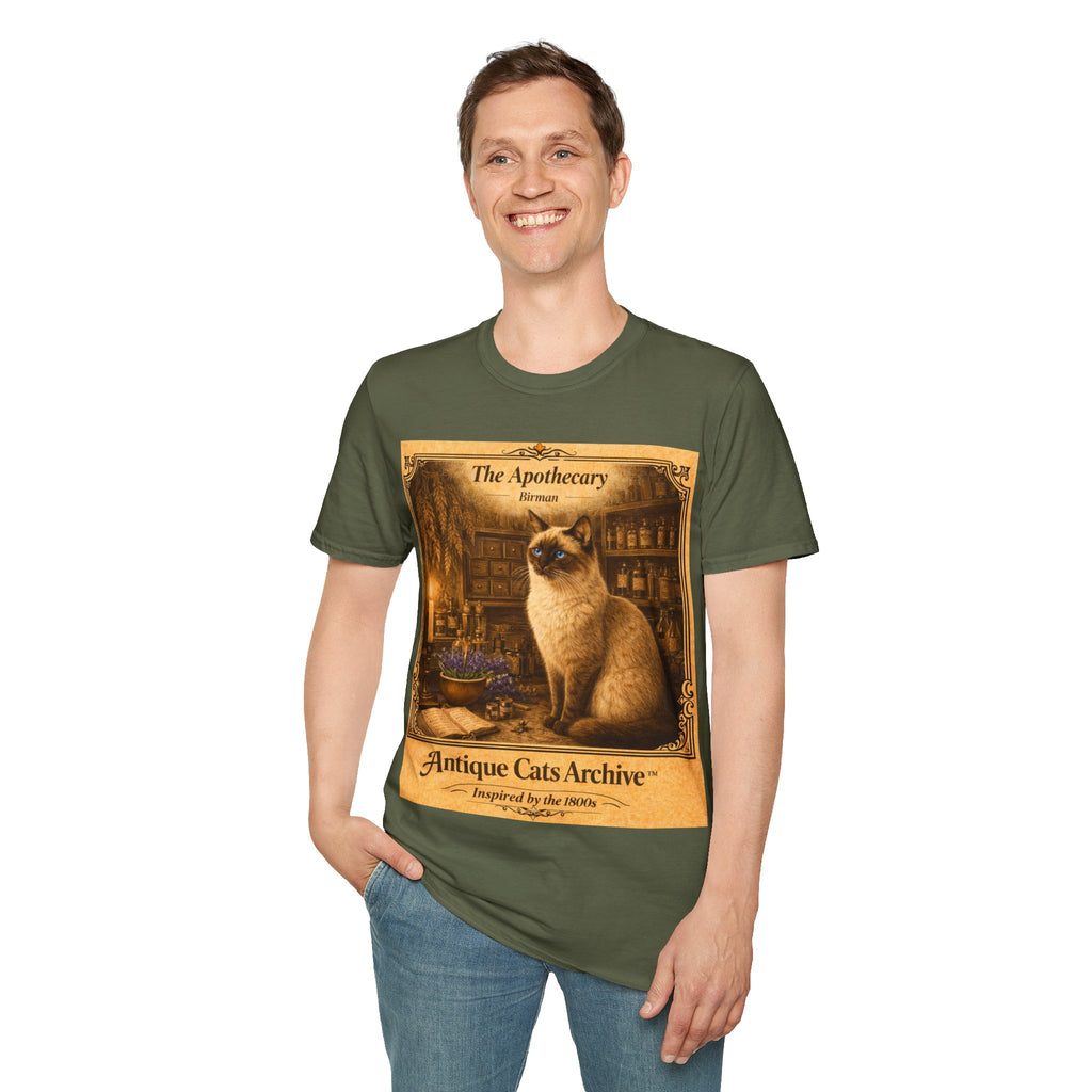 Antique Cats Archive™ Entry No. ACA-003-ALC “The Apothecary” Birman Cat T-Shirt – Vintage 1800s Engraving Style