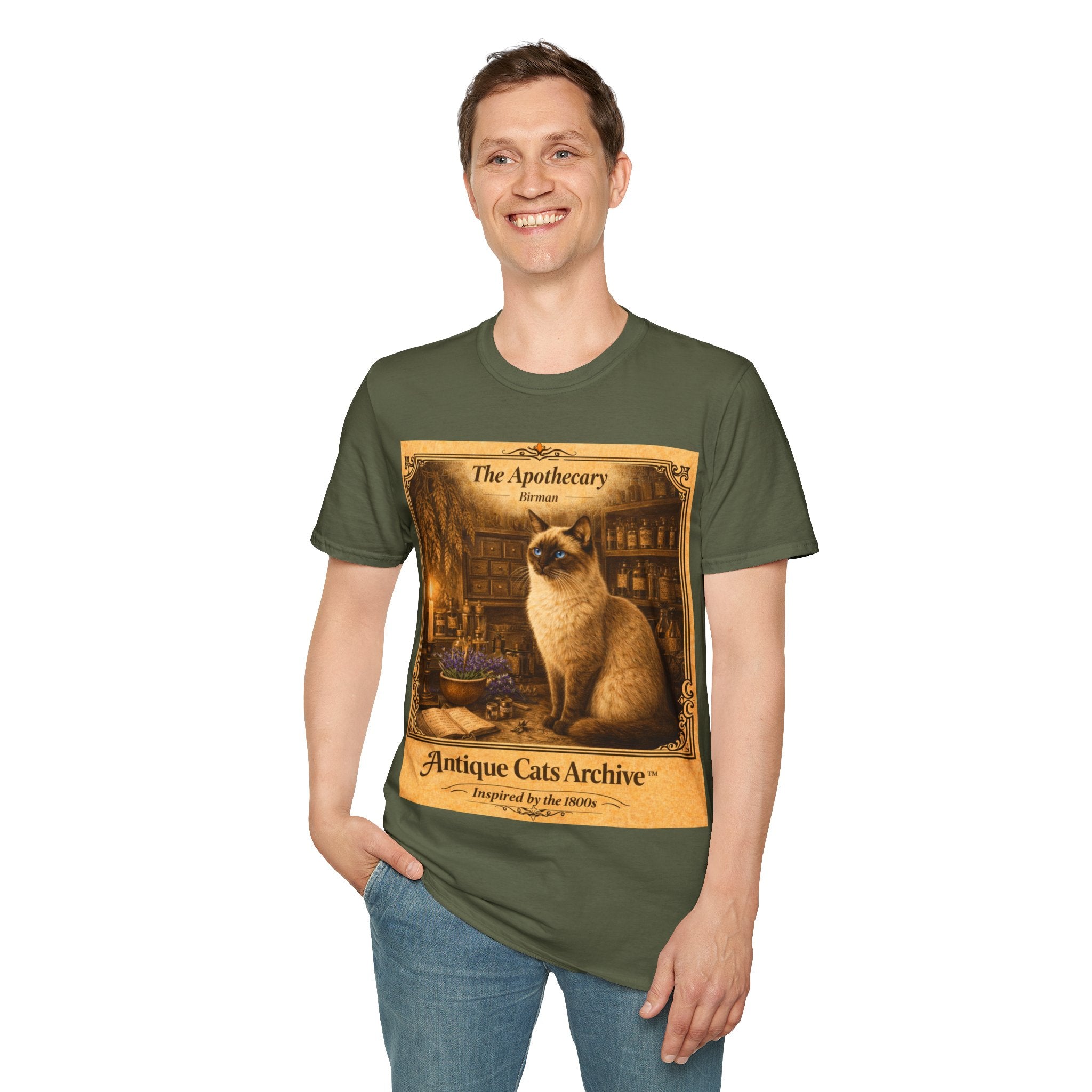 Antique Cats Archive™ Entry No. ACA-003-ALC “The Apothecary” Birman Cat T-Shirt – Vintage 1800s Engraving Style