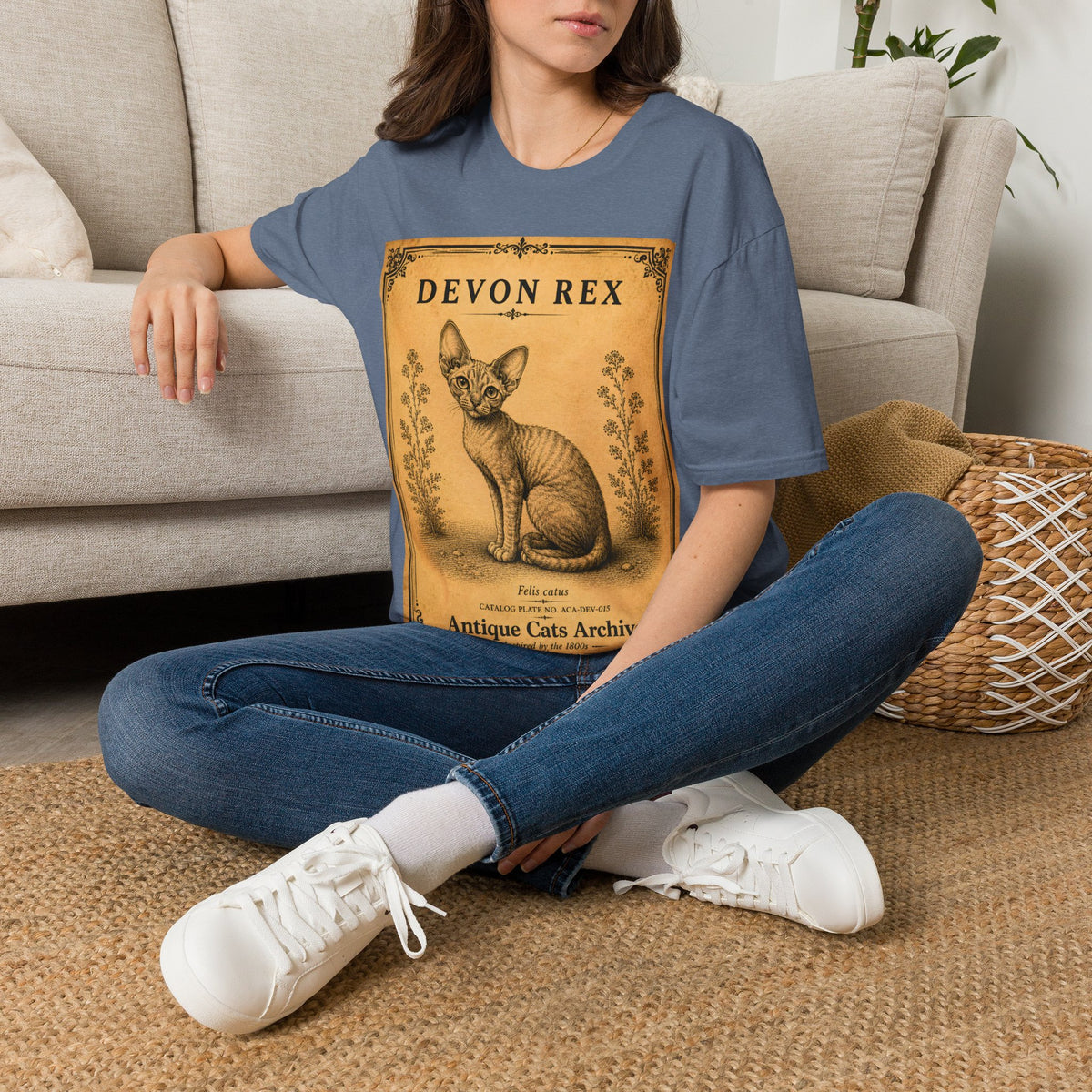 Devon Rex Cat T-Shirt | Vintage Cat Illustration | Antique Cats Archive™