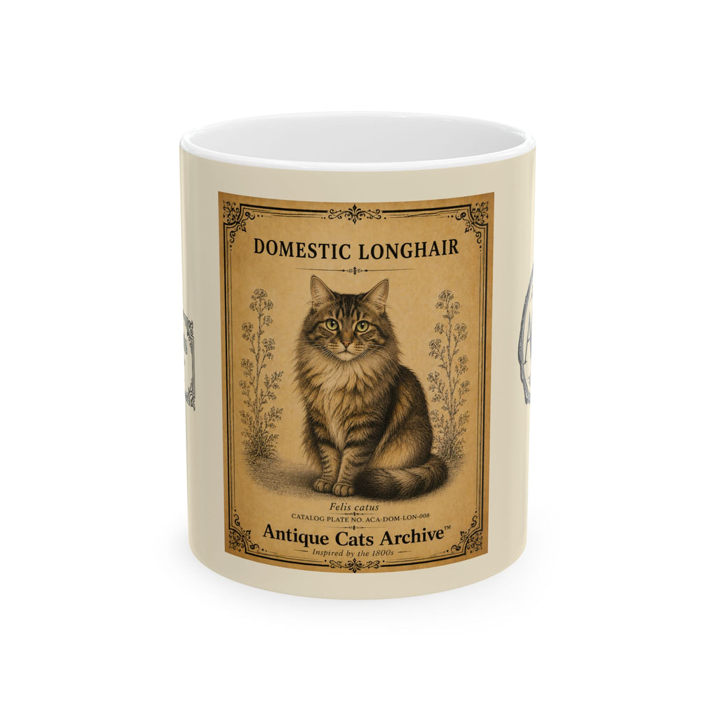 Vintage Domestic Longhair Cat Ceramic Mug – Antique Cats Archive Tea & Coffee Cup (11oz)